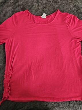 Chico's Red Side Ruched Short Sleeve Top Size 3 (XL) Blouse